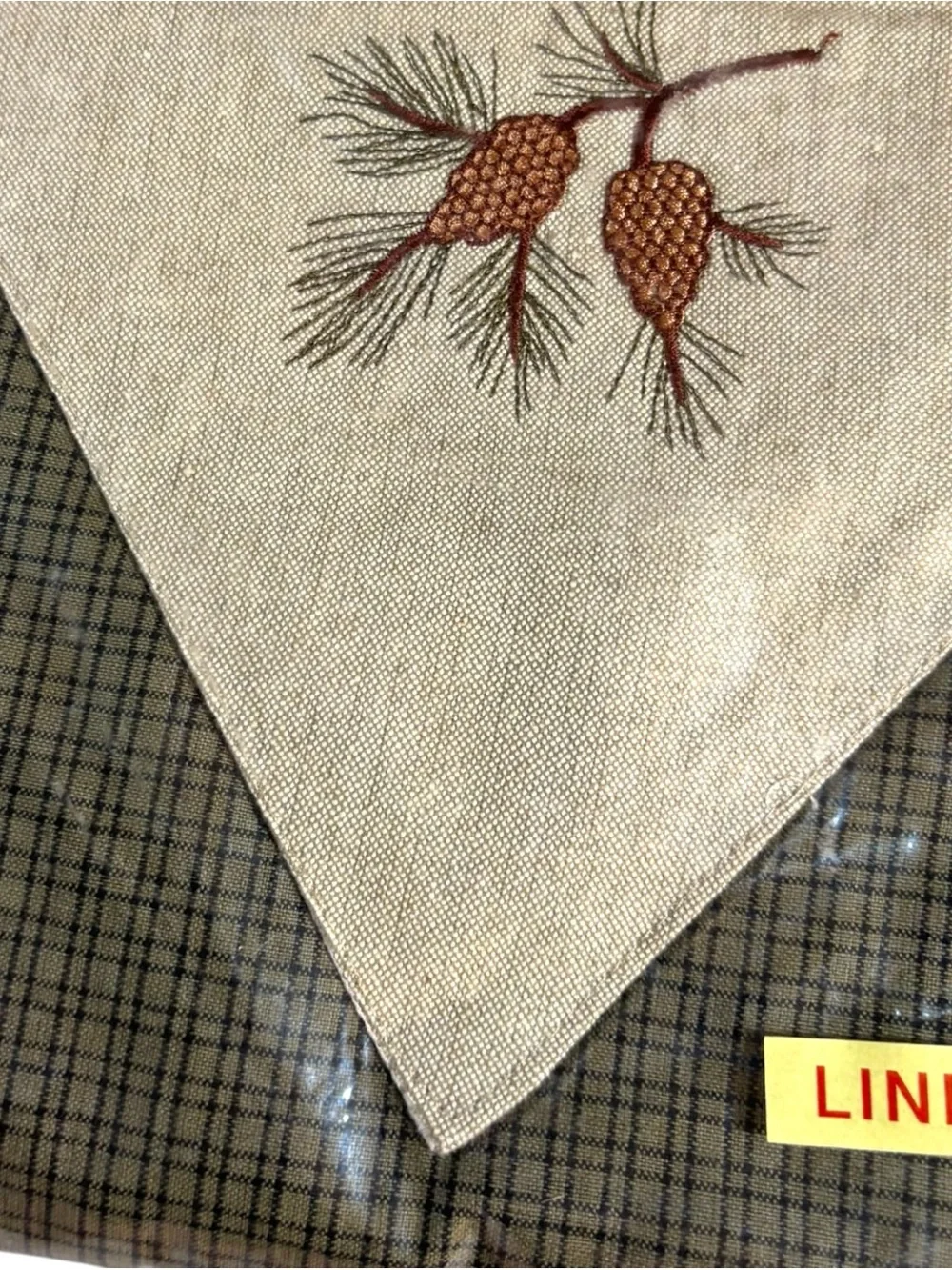 Vintage IHF Home Lined Plaid Shower Curtain 72x72 Pinecone Rustic Country NOS